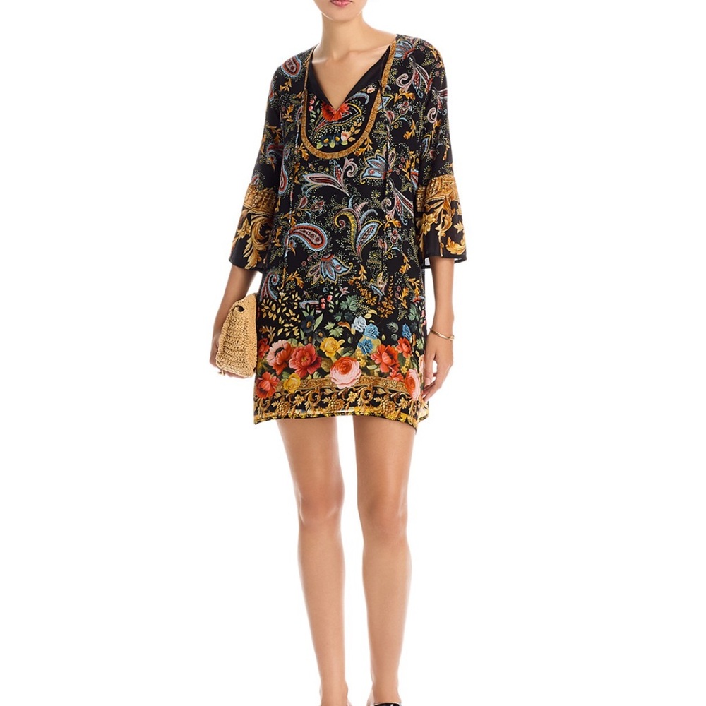 Johnny Was Black and Gold Floral Dress